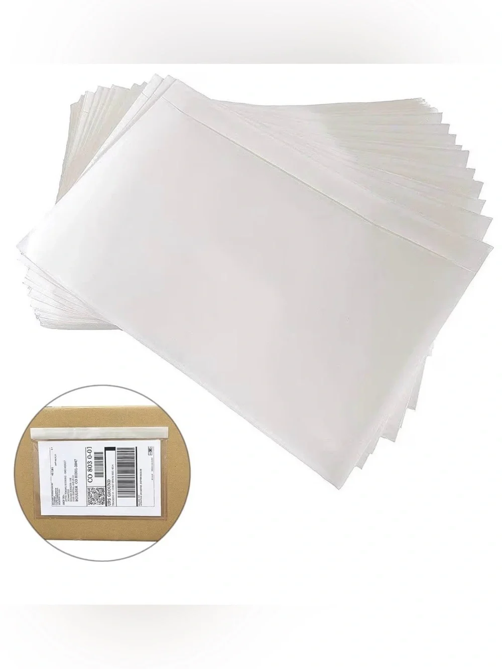 Clear Plastic Shipping Sleeves (Self-Adhesive) - White/Clear